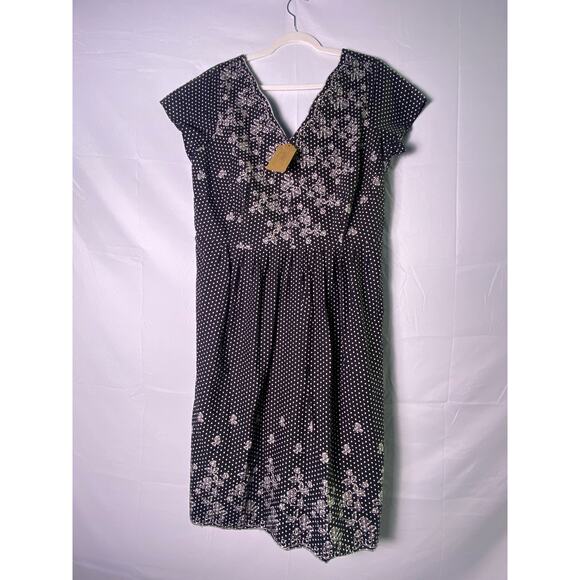 Y2K Notations Black White Polka Dot Embroidery Floral Dress Women's Plus 1X - Picture 1 of 3